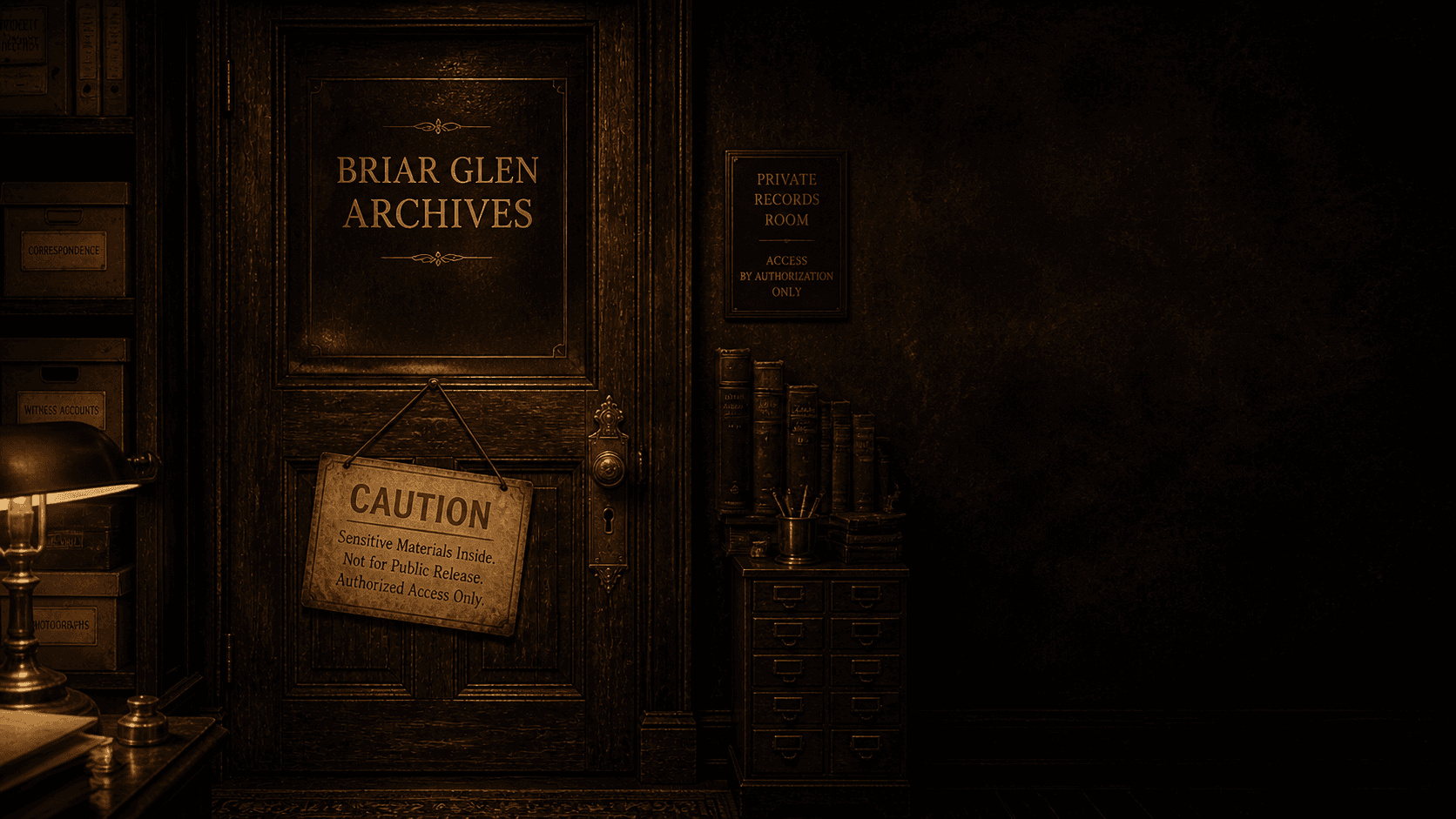The locked entrance to the Briar Glen Archive
